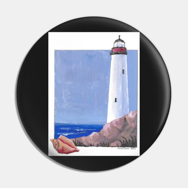 Lighthouse Beach Pin by ReneeDixonArt