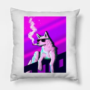 Dog Smoking Synthwave Retro Pillow