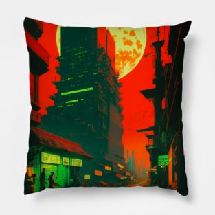 Cyberpunk neon city Pillow