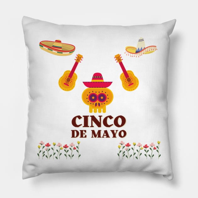 Cinco de Mayo - Sombrero and Guitars (Exclusive 2022 Model TShirt) Pillow by Magnus28