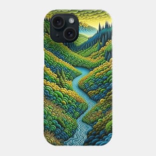 [AI Art] Green Valley, Optical Art Style Phone Case