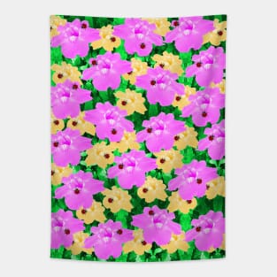 Pink and yellow flowers, ladybugs and leaves pattern Tapestry