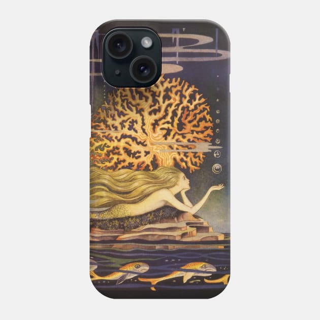 Vintage Mermaid with Bubbles, Coral and Fish Phone Case by MasterpieceCafe