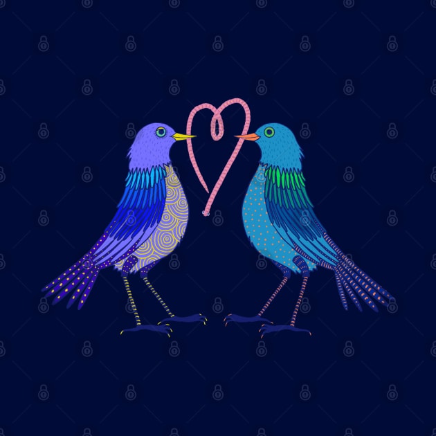 Love birds with work heart on dark background by iulistration