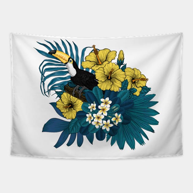 Toucan and tropical flora 2 Tapestry by katerinamk