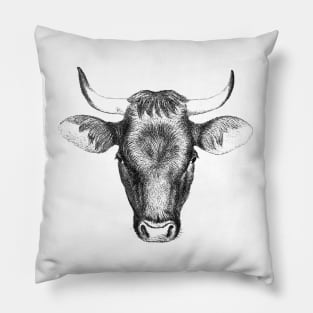 Bull Head Black & White Illustration Pillow