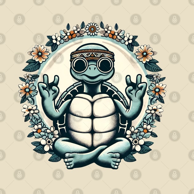 Hippie Meditating Turtle by Total 8 Yoga