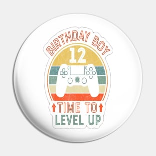 Birthday Boy 12 Time To Level Up T Shirt 12Th Pin