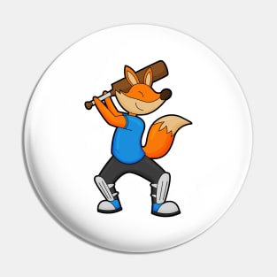 Fox at Cricket with Cricket bat Pin