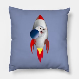 Funny Rocket Kitty (White Kitty) Pillow