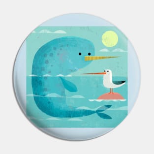 Narwhal and Bird Pin