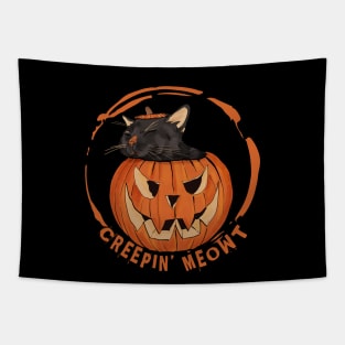 Funny Spooky Pumpkin Cat Tapestry