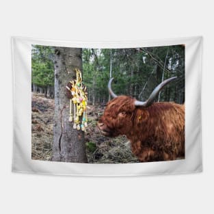 Scottish Highland Cattle Cow and Easter eggs 2350 Tapestry