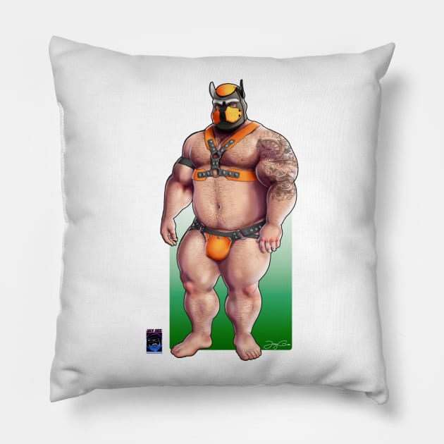 Muscle Pup Orange Mask Pillow by JayGeeArt