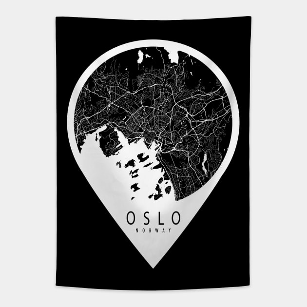 Oslo, Norway City Map - Travel Pin Tapestry by deMAP Studio