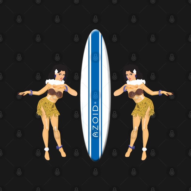 Hula Girls with Surfboard blk by PauHanaDesign