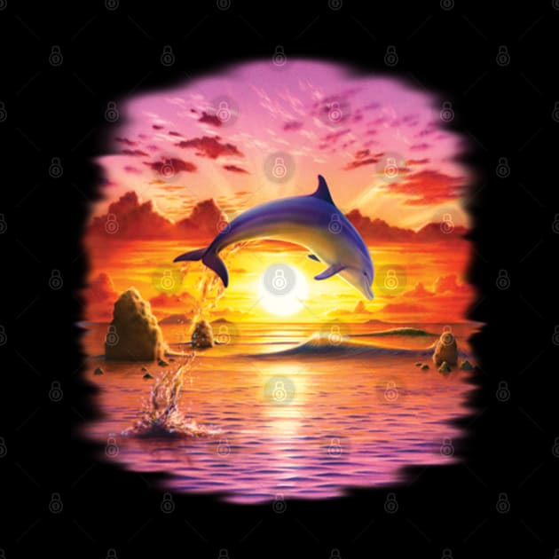 Dolphin dancing in sunset by KA Creative Design