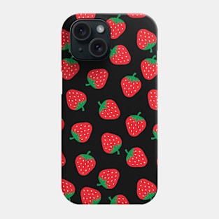 Cute Strawberry Pattern on Black Background Phone Case