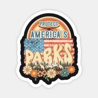 Protect our national parks USA flag retro green enviromental groovy hippie biologist Magnet