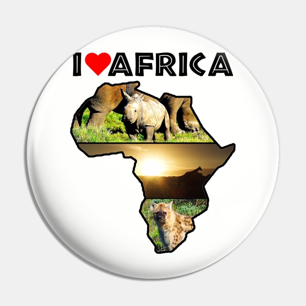 I Love Africa Wildlife Collage Map Pin by PathblazerStudios