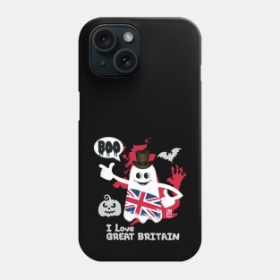 BOO GHOST with the English flag "I love Great Britain" - cute Halloween Phone Case