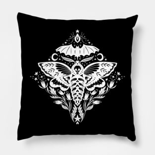 Skull Moth Damask white Pillow