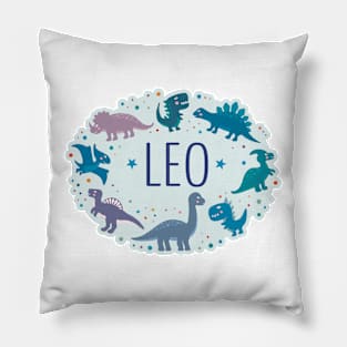 Leo name surrounded by dinosaurs Pillow