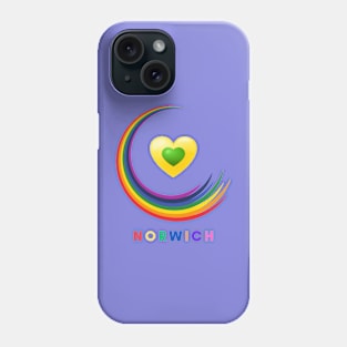 Norwich Pride Rainbow with green and yellow hearts Phone Case