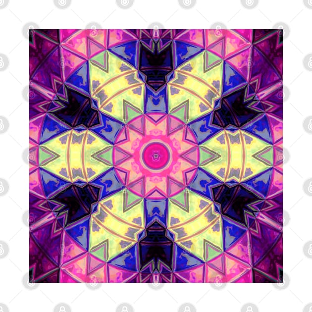 Mosaic Kaleidoscope Flower Pink Yellow and Blue by WormholeOrbital