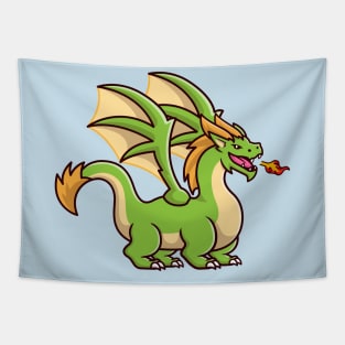 Cute Adult Green Dragon Spitting Fire Cartoon Tapestry