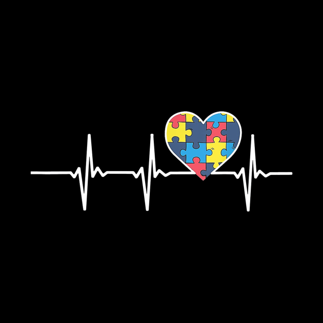 Autism Awareness Heart Shirt Autism Puzzle Heartbeat by craiglimu