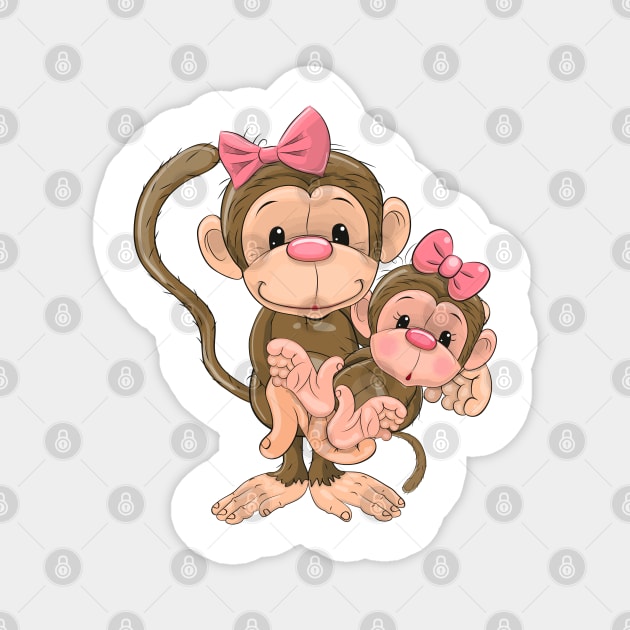 Two cute monkeys, mama monkey and baby monkey. Magnet by Reginast777