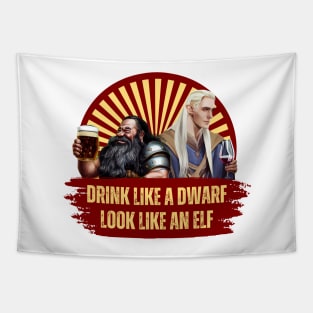 Drink Like a Dwarf - Look Like an Elf - Red - Fantasy Funny Beer Tapestry