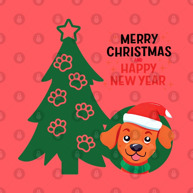 Cute Brown Dog with Christmas trees Merry Christmas Happy New Year ,brafdesign by Brafdesign