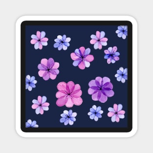 Translucent watercolor flowers with dark background Magnet