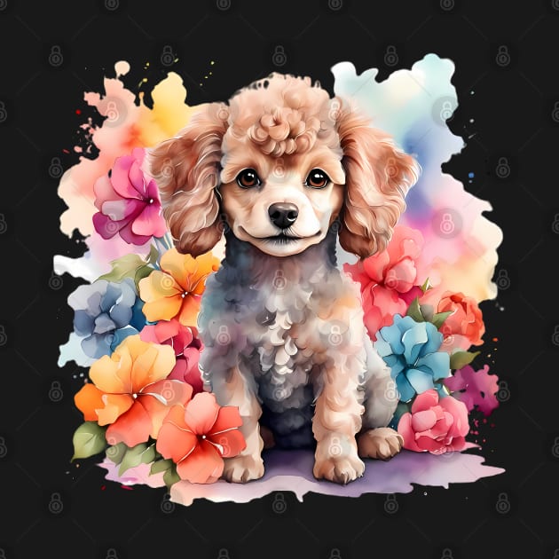 A poodle decorated with beautiful watercolor flowers by CreativeSparkzz