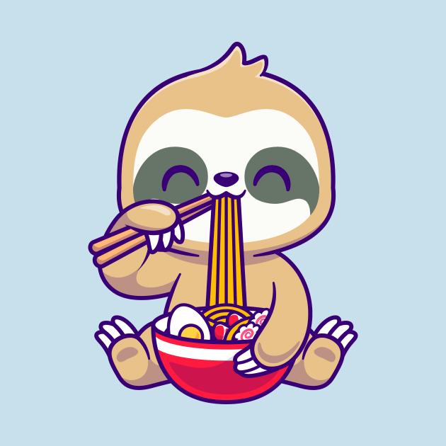 Cute Sloth Eating Ramen Bowl With Chopstick Cartoon by Catalyst Labs