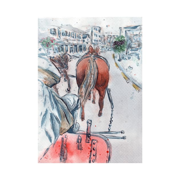 Mackinac Island Carriage Ride Watercolor by Jarrodjvandenberg