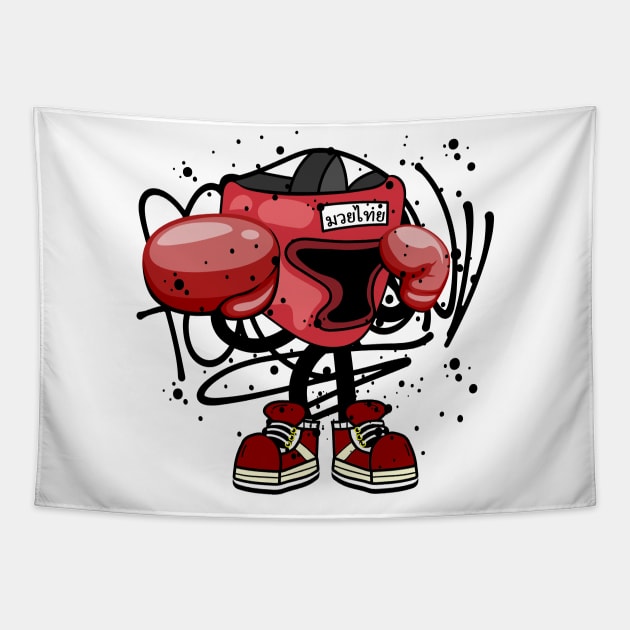 Thai Boxing Graffit Street Art Tapestry by Mister Graffiti