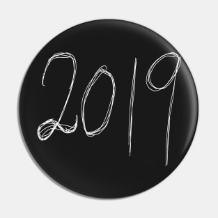 2019 Dark and Gritty Pen Text Year Number (white) Pin