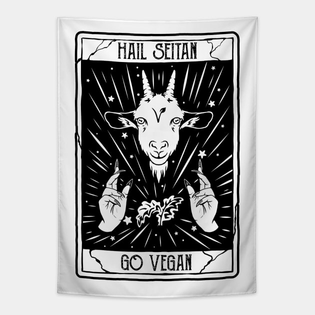 hail seitan go vegan, funny vegan slogan Tapestry by The Japanese Fox