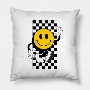 Retro Smile Face Chess Black White Pillow