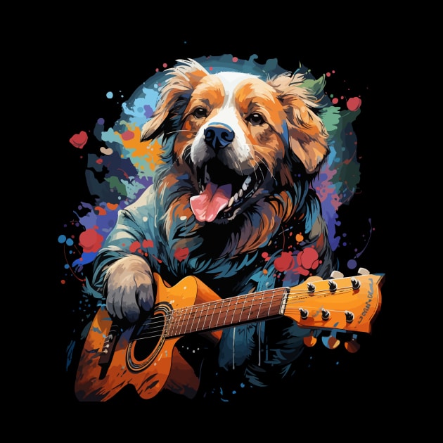 Golden Retriever Playing Guitar by JH Mart