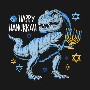 Funny T Rex Dinosaur Chanukkah Happy Hanukkah Menora T-Shirt