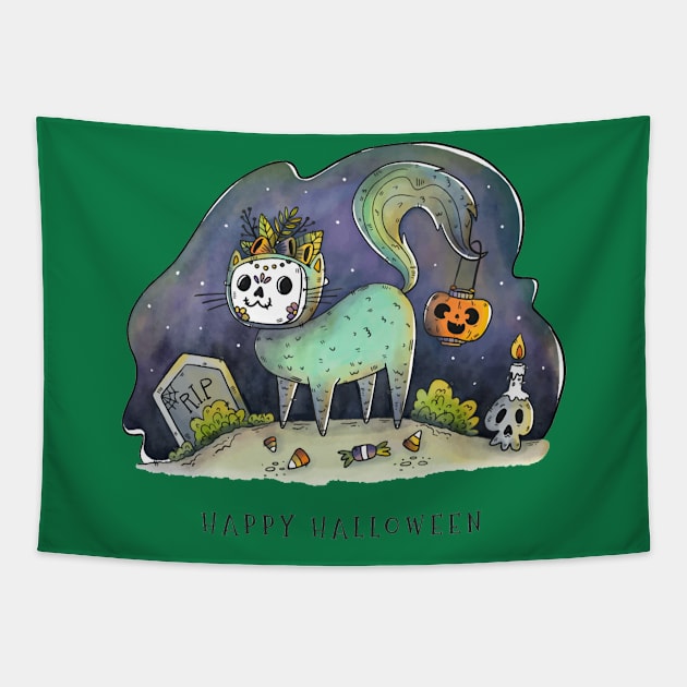 Happy Halloween Kids Design Tapestry by Mako Design 