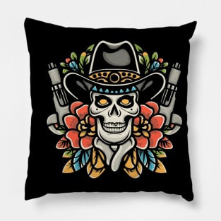 Cowboy Skeleton Floral tattoo Pillow