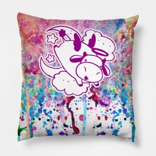 Rainbow Paint Drip Cow Pillow