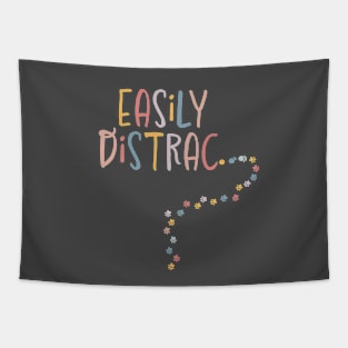 Easily Distrac Distracted Funny Dogs Cats Pawprint Tapestry