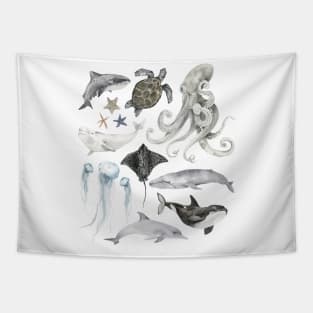 Marine Life Watercolor Ocean Animals Tapestry