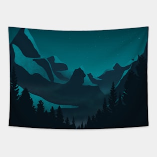 Teal Twilight Landscape Tapestry